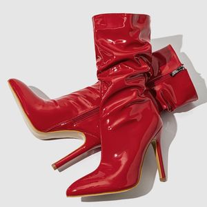 Botines de Cuero Patentado Brillante para Mujer, Venta al por Mayor en China, Punta Puntiaguda, Tacón Fino 2024, Botas de Cuero para Dama - Product Image 3