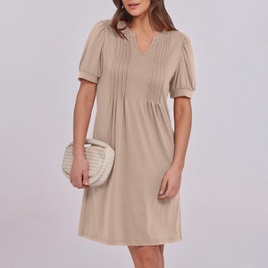 <span class=keywords><strong>Abiti</strong></span> estivi <span class=keywords><strong>da</strong></span> <span class=keywords><strong>donna</strong></span> nuovo abito Casual al ginocchio con scollo a V a mezza manica ampia plissettata - Product Image 3