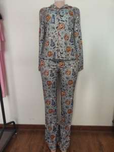 Pijamas Personalizados de Manga Longa com Botão para Festivais e Festas, Conjunto de 2 Peças para Mulheres, 100% Algodão, Conjunto de Pijamas de Natal - Product Image 4