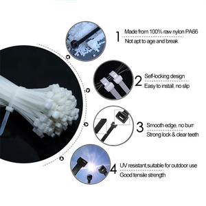 स्व-लॉकिंग 2.5*200 मिमी और बहु आकार का ओम उच्च तन्यता ताकत नायलॉन 6/नायलॉन 66 केबल टाई/ज़िप टाई-पीला नीला और अधिक रंग - Product Image 4