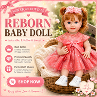 BAkwbwBY Poupée Reborn en Vinyle de 22'' Rose Scintillante, Robe de Princesse Adorable, Souriante, avec Biberon et Sucette pour Magasin de Jouets en Gros