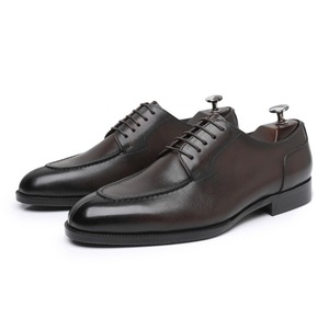 Chaussures en cuir pour hommes, style business décontracté, bout carré, en cuir pleine fleur, à lacets, respirantes, antidérapantes, semelle extérieure en caoutchouc légère - Product Image 4