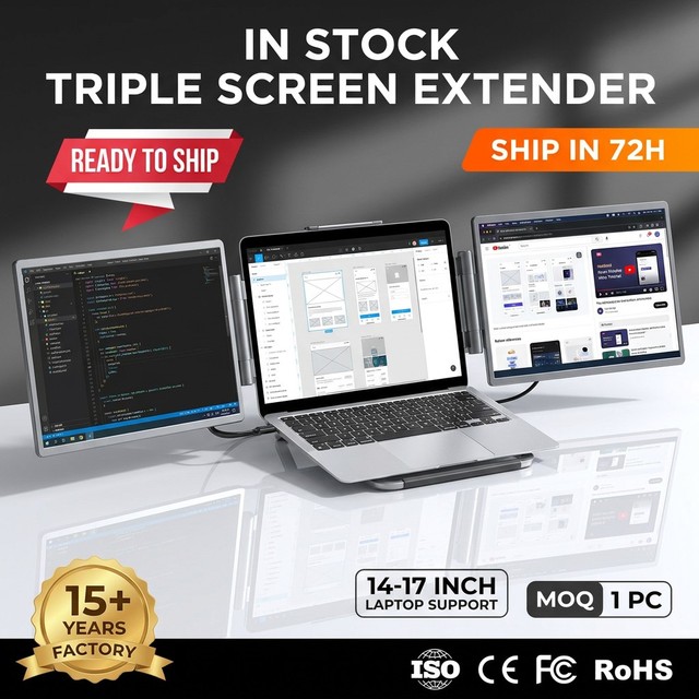 Laptop Screen Extender 14" IPS FHD 1080P LED Triple Portable Monitor 13-17" Type-C Built-in Speaker Windows/Mac Business