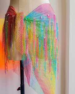 Falda de malla con borlas y diamantes de imitación, de una pieza, con pañuelo para la cadera y flecos, para baile latino y jazz, para mujer - Product Image 5