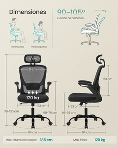 <span class=keywords><strong>Chaise</strong></span> de bureau <span class=keywords><strong>SONGMICS</strong></span> en maille noire avec support lombaire, accoudoirs rabattables, <span class=keywords><strong>chaise</strong></span> pivotante ergonomique - Product Image 2