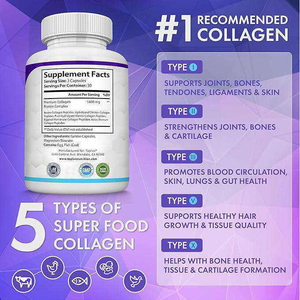 Collagène en peptides 1800 mg par portion, 90 capsules, types I, II, III, V, X, soutient les articulations, les os, la peau, les cheveux et les ongles - Product Image 2