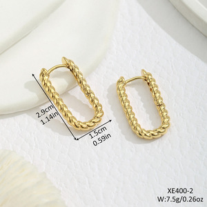 Boucles d'oreilles géométriques ovales en forme de U en alliage de zinc, bijoux minimalistes unisexes à la mode - Product Image 2