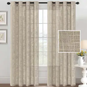 JA Linen Sheer Curtains Home Hotel Modern Woven Window Treatments Light Filtering Privacy Natural Rod Pocket Living Room Bedroom