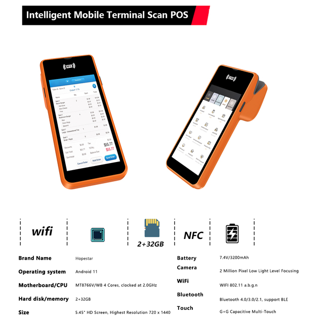 Smart Payment Portable POS Terminal Handheld NFC Printer Mobile Accessory
