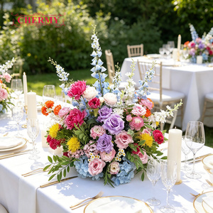 Centrotavola Floreale Artificiale TW057 Rosa Verde Bianco, Runner da Tavolo Lungo in Tonalità Pastello per Matrimoni e Ricevimenti in Giardino - Product Image 4