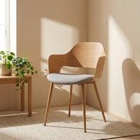 Fauteuil moderne en contreplaqué de chêne avec pieds en métal, assise rembourrée en tissu, chaise en bois courbé pour salle à manger, bureau à domicile, super confortable