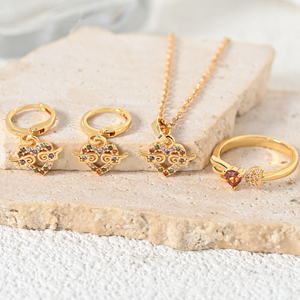 Conjunto de Joyería de Moda con Baño de Oro de 18k y Circonita, Collar, Pendientes y Anillo con Diseño de Flor Antideslustre para Mujer, Ensembles De Bijoux - Product Image 5