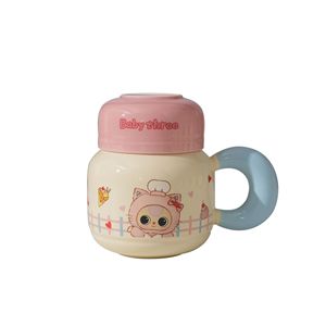 Mug en céramique à trois compartiments pour bébé avec couvercle et poignée, idéal pour le petit-déjeuner, le café, le lait à la maison, cadeau d'anniversaire parfait pour les couples et les enfants - Product Image 6