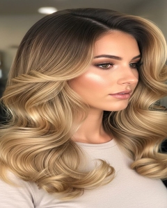 Perruque en dentelle HD transparente, cheveux humains vierges européens, pré-épilée, avec baby hair, petite mèche blonde <span class=keywords><strong>champagne</strong></span>, ondulations naturelles, style juif - Product Image 1