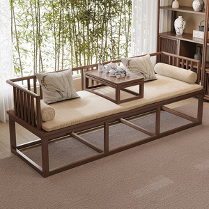 Solid Wood Luohan Bed With <b>Storage</b> Chaise Lounge For Living Room Tea Space - Product Image 3