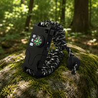 Bracelet de survie multifonctionnel Qori AK17 en paracorde avec boussole, miroir réflecteur et sangle de poignet réglable - Équipement en nylon et ABS