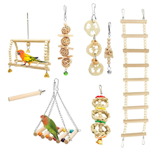 7-Piece Eco-Friendly Classic Cute Bird <strong>Toy</strong> <strong>Parrot</strong> Set Hanging Cage Swing Climbing <strong>Toy</strong> <strong>Wooden</strong> Swing Rope Ladder <strong>Wooden</strong> - Product Image 6