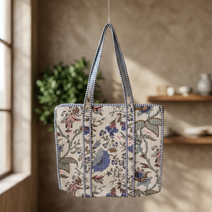 Sac fourre-tout matelassé pour femme avec doublure en coton et imprimé bloc, options de vente en gros pour sacs de voyage et de shopping lavables, grandes tailles - Product Image 2