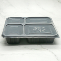 Boîte à lunch carrée jetable à quatre compartiments en PP de qualité alimentaire avec logo personnalisé, modèle SM-428, pour usage au bureau/à l'école