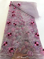 NI.AI Nouveauté Dentelle 3D Fleurs Perlées avec Paillettes, Dentelle Cordonnée en Tissu, Tissu Brodé de Perles pour Robe de Mariée