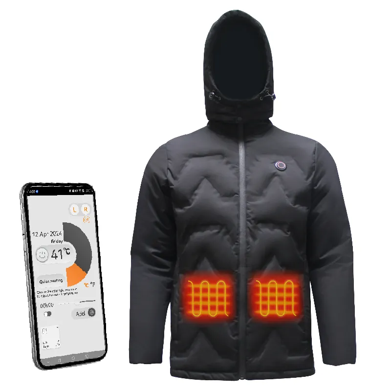 Jaqueta aquecida para homens, jaqueta termocrômica branca com controlador de temperatura, sensível ao calor, longa e impermeável, 12V