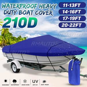 Bâche de bateau robuste bleue 210D pour bateaux à coque en V de 11-13 pieds/14-16 pieds/17-19 pieds/20-22 pieds, idéale pour la navigation rapide et les sports nautiques, imperméable et anti-poussière - Product Image 1