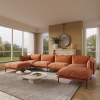 VOXHOME Mobilier de salon moderne de style industriel à pieds en métal 2 3 4 5 places Ensemble canapé modulaire en velours orange