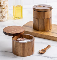 Boîte à épices en bois d'acacia écologique de couleur naturelle à double couche avec couvercle pivotant pour le sel et le poivre