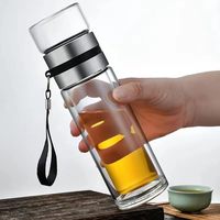 Bouteille d'eau en verre borosilicate à double paroi de 400 ml, infuseur à thé soufflé à la bouche, anti-fuite, écologique, gourde de voyage