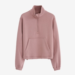 Nouveau Sweat-shirt Femme Hiver 2025 Printemps Demi-Zip Modal Délavé Effet Air Layer Tricoté Col Montant Polyvalent - Product Image 1
