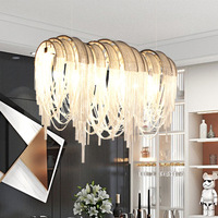 Lustre moderne de luxe en aluminium avec franges argentées pour villa, restaurant, hôtel, bar