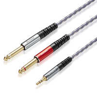 Câble audio Bochara tressé 3,5 mm stéréo TRS vers double 6,35 mm TS OFC, blindage feuille et tressé, OD8mm, plaqué or, 1,5 m