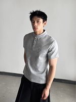 Camiseta de manga corta para hombre, de corte holgado y corto, con cuello bordado y hombros de caída, de tejido grueso, precio de fábrica para mayoristas