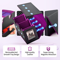 Boîte de rangement portable Juzi en cuir PU imperméable avec 2 emplacements pour commandants et capacité de 200+ cartes à double pochette pour jeux de table et affichage TCG