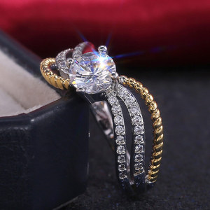 Anello vintage a onda geometrica da donna, stile a punta, design intarsiato, gioielli alla moda bicolore - Product Image 3