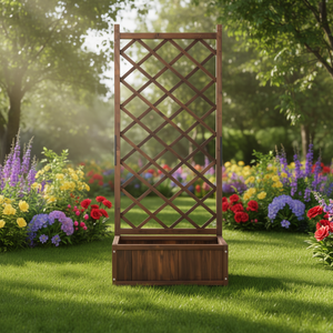 Jardinera de Madera Marrón con Rejilla Rectangular de 67 Pulgadas de Altura para Jardín Exterior con Orificios de Drenaje para Patios Traseros - Product Image 2