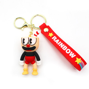 Nouveau 4 Styles Cartoon Cuphead Porte-clés Personnages En Caoutchouc Porte-clés avec Calice <span class=keywords><strong>Mugman</strong></span> Roi Dés le Diable Pendentif - Product Image 6