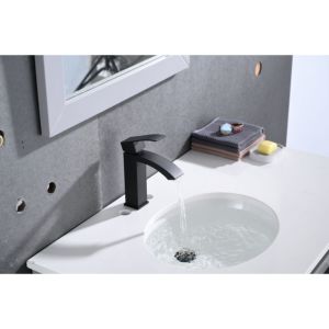 Robinet de lavabo à poignée unique en laiton brossé avec bec cascade, siphon escamotable, monotrou, à poser sur le comptoir, design moderne - Product Image 3