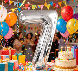 Silver Metallic Number 7 Foil Balloon 45cm Party Decoration ensures long-lasting vibrancy and resistance to minor wear - Product Image 6