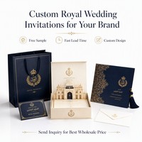 Suite d'invitations de mariage de luxe du Moyen-Orient, bleu marine et or, calligraphie arabe, monogramme, boîte cadeau avec carte palais pop-up