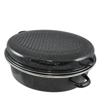 CHL 34cm 41cm, 42cm 44cm Vaisselle en émail d'extérieur Impression personnalisée Ovale Rouge Turquie Noir Émail Récipient à rôtir pour poulet avec couvercle