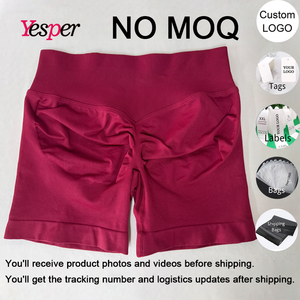 <span class=keywords><strong>Pantaloncini</strong></span> da Yoga Senza Cuciture per <span class=keywords><strong>Donna</strong></span>, Vita Bassa a V con Decorazione Arricciata, Elastico in Vita per Corsa e Yoga - Product Image 1