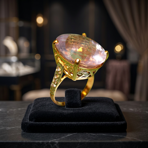 Anillo de compromiso y boda para mujer de Rudra Gems, oro amarillo de 14 quilates con cuarzo rosa, engaste de barra, regalo único para fiestas y aniversarios - Product Image 5