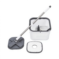 Ensemble serpillière plate et seau avec essoreuse, tampons de serpillière carrés en microfibre, manche télescopique en acier inoxydable, nettoyage des sols humides et secs