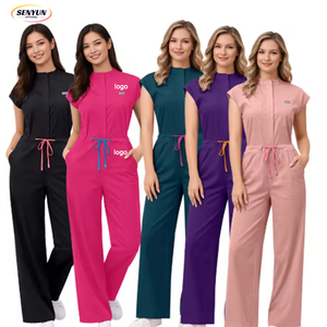 कस्टम महिला जंपसूट नर्सिंग नर्स फैंसी पेटिट एक टुकड़ा मेडिकल स्क्रैब महिलाओं के लिए कस्टम लोगो अस्पताल जम्पसूट कार्गो - Product Image 1