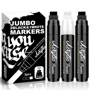 Rotuladores de pintura acrílica grandes en blanco y negro de alta moda, marcador de pintura con punta de fieltro para madera de roca, plástico, cuero, Metal y más - Product Image 1