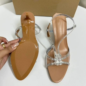 Sandalias de Tacón para Mujer, Estilo Verano, Diseño Abierto, Una Sola Tira con Pedrería, Elegantes y Sensuales, Estilo Fairycore - Product Image 2