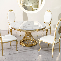 Table à manger en marbre de luxe avec structure en acier inoxydable, design rond moderne pour la maison, l'hôtel, le supermarché et les restaurants