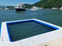 Yacht de luxe gonflable piscine d'eau protectrice anti méduse tente d'île d'océan flottante piscine de mer gonflable de natation avec filet