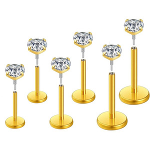 Boucles d'oreilles en acier inoxydable avec tige allongée, zircon et serti à griffes couleur or, bijoux de mode pour soirée, piercing - Product Image 1
